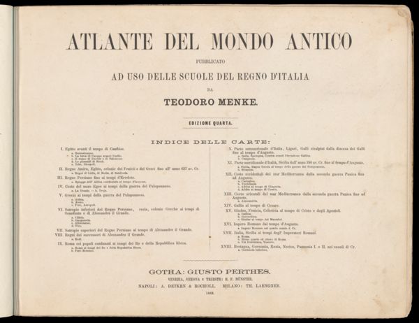 Atlante del Mondo Antico publicato ad uso delle scuole del rego d'Italia da Teodoro Menke. [Title page]