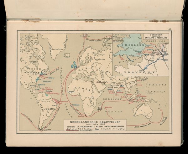 Nederlandsche Bezittingen omstreeks 1660 benevens de Voornaamste Nederl. Ontdekkingsreizen