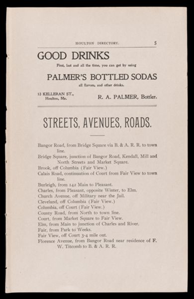 The Houlton Directory. Streets, Avenues, Roads.