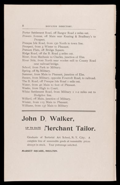 The Houlton Directory. Streets, Avenues, Roads.