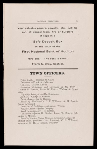 The Houlton Directory.Town Officers