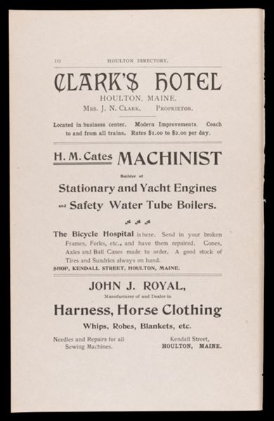 The Houlton Directory. Text (advertisement) page 8