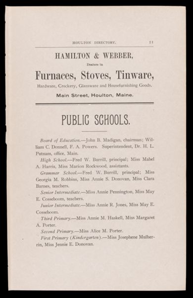 The Houlton Directory. Public Schools 1