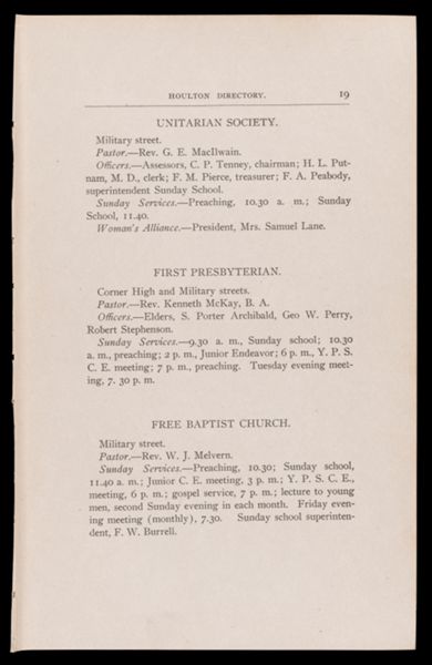 The Houlton Directory. Churches. 2