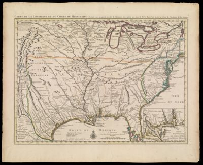 Carte de la Louisiane et du Cours du Mississipi Dressee sur un grand nombre de Memoires entr' autres sur ceux de Mr. le Maire par Guillaume de L'Isle de l'Academie Rle. des Sciences.