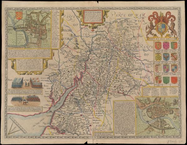 Glocestershire: contriued into thirty thre seuerall hundreds & those againe into foure principall deuisions, the citie of Glocester & Bristowe discribed with the armes of such noble men as have been dignified with ye titlles of earles & dukes thereof