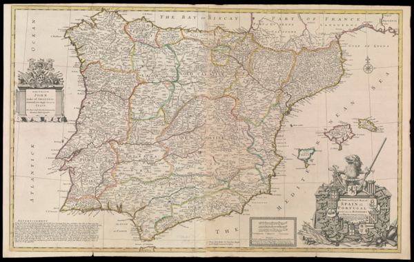A New and Exact Map of Spain & Portugal Divided into its Kingdoms and Principalities & c with ye Principal Roads and considerable Improvements, the whole rectify'd according to ye Newest Observations, by H. Moll Geographer, 1711.
