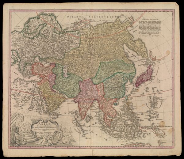 Asiae Recentissima Delineatio, Qua Statuset Imperia Totius Orientis unacum Orientalibus Indiis exhibentur Authore Joh. Bapt.: Hommano, S.C.M. Geographo Noribeg