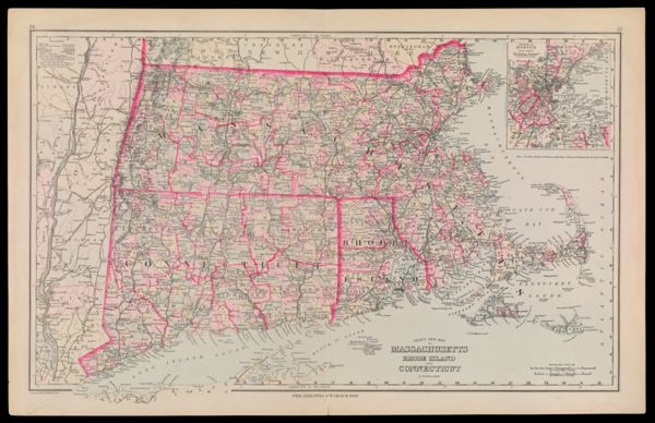 Gray's New Map of Massachusetts, Rhode Island and Connecticut by Frank A. Gray