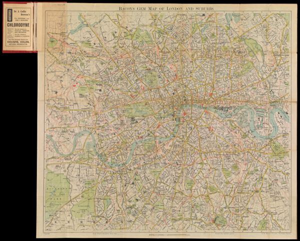 Bacon's Gem Map of London and Suburbs Price 1 9 G.W. Bacon & Co. Ltd. Norwich St. Fetter Lane London E.C.4.