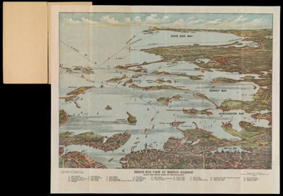 Bird's Eye View of Boston Harbor : in colors, along the South Shore to Plymouth, Cape Cod Canal and Provincetown showing all the steamboat routes