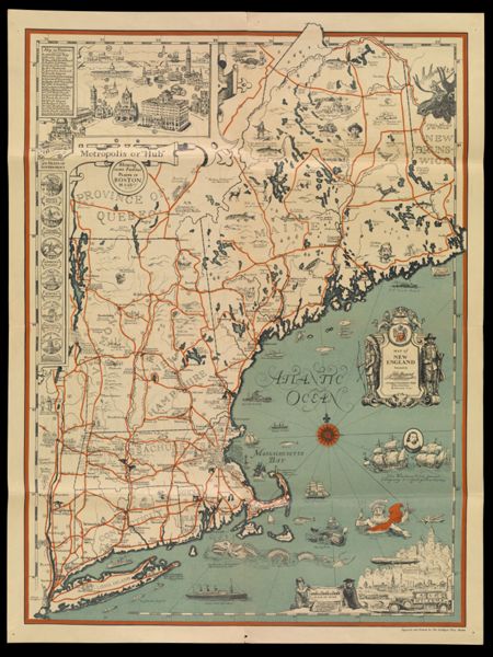 Map of New England / arranged from colonial maps of Bleau, Speed & others by Griswold Tyng ; engraved ... by the Southgate Press, Boston