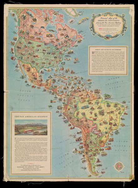 Pictorial Map of the American Continent featuring the Pan American Highway