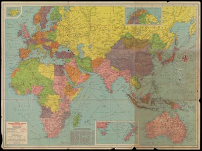 1942 war map Asia and the world : shows important military bases ... bomber distances ... vital sea lanes and airways ... important railroads ... greater detail ... more towns, mountains, rivers, etc.