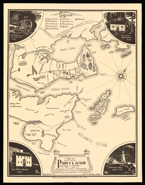 A Plan of Ancient Portland (then known as Falmouth) circa 1688 with Additions of Later Points of Historic Interest