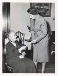 Marian Nevins MacDowell (Zeta, New England Conservatory of Music) and Delight Stevens Dodds (Epsilon, University of Southern California), 1955, photograph