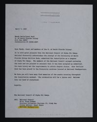National Council to Mandy Berle and Janet Huff Letter, April 7, 1987