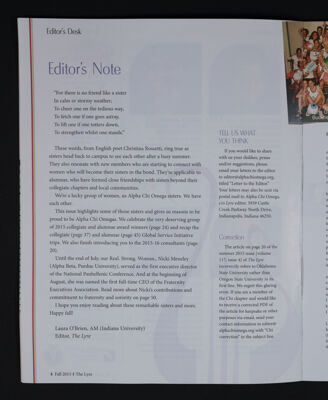 Editor's Note, Fall 2015