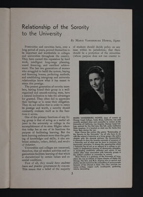 Relationship of the Sorority to the University, November 1948