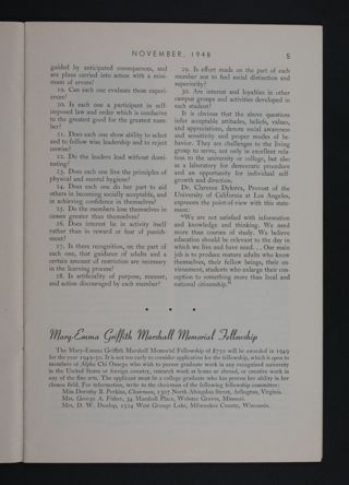 Mary-Emma Griffith Marshall Memorial Fellowship, November 1948