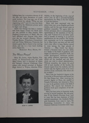 Interesting Alpha Chis: First Woman Principal, November 1948