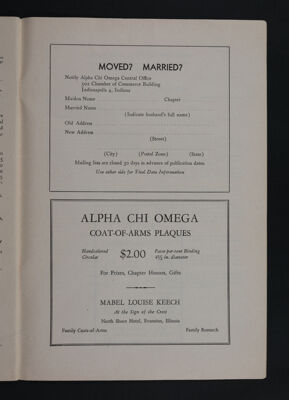Alpha Chi Omega Coat-of-Arms Plaques Advertisement, November 1948