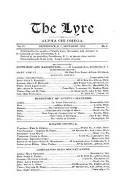 The Lyre of Alpha Chi Omega, Vol. 6, No. 3, November 1902