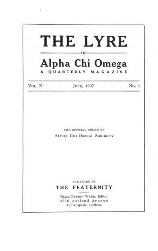The Lyre of Alpha Chi Omega, Vol. 10, No. 4, June 1907