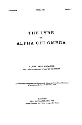 The Lyre of Alpha Chi Omega, Vol. 14, No. 3, April 1911