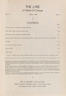 The Lyre of Alpha Chi Omega, Vol. 51, No. 4, June 1948