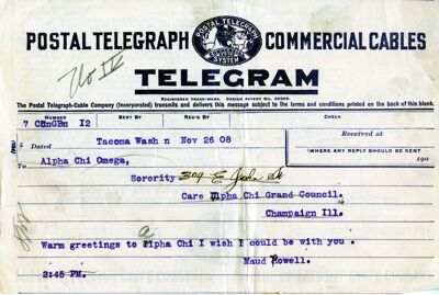 Telegram from Maud Powell, 1908