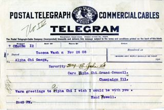 Telegram from Maud Powell, 1908