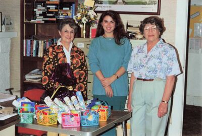Delta Lambda Delta (Kay County, Oklahoma) alumnae chapter, Easter baskets for local women's shelter, photograph, 1995