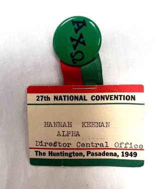 1949 National Convention nametag for Hannah Keenan