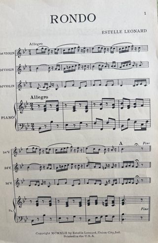 Sheet music for "Rondo," composed by Founder Estelle Leonard