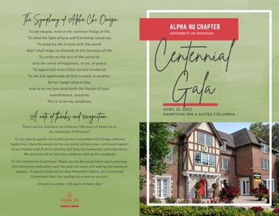 Alpha Nu (University of Missouri) Centennial Gala Program