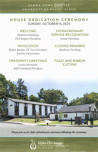 Gamma Sigma (University of Rhode Island) House Dedication Ceremony program