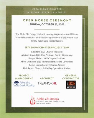 Zeta Sigma (Missouri State University) Open House Ceremony program