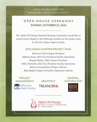 Zeta Sigma (Missouri State University) Open House Ceremony program