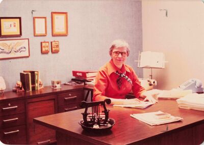 Executive Secretary Jody Bayer Martindill (Alpha, DePauw University), ca. late 1970s, photograph