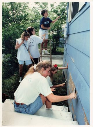 Zeta Nu (Texas A&amp;M University) members participate in a campus clean-up event, 1992, photograph