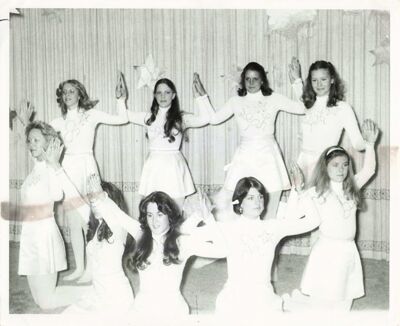 Members of the Psi chapter (University of Oklahoma) perform a skit during recruitment, ca. 1970s, photograph