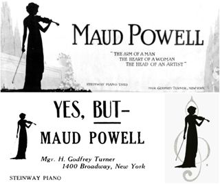 Advertisement for performance by honorary member and violinist Maud Powell (Alpha, DePauw University)