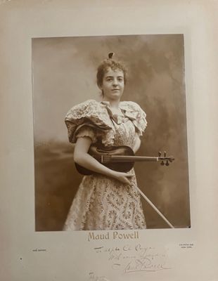 Signed photograph of Maud Powell, honorary member and renowned violinist (Alpha, DePauw University)