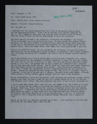 Phyllis Kent to Ellen Vanden Brink Letter, December 9, 1982