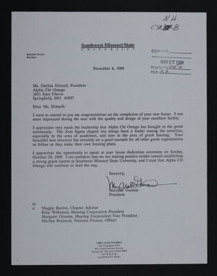 Marshall Gordon to Debbie Drissell Letter, November 6, 1989