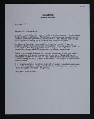 Nancy Leonard to Maude, Schneider and Reed Letter, August 9, 1997