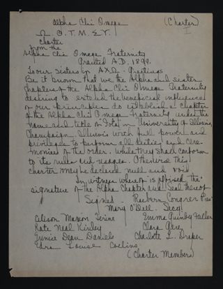 Iota Chapter Charter, 1899