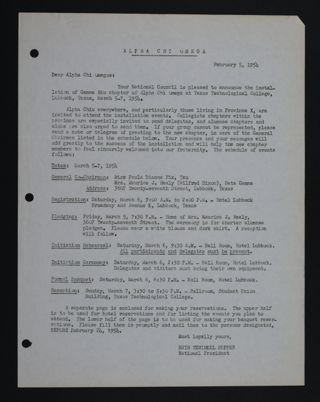 Ruth Tewinkel Suppes to Alpha Chi Omegas Letter, February 5, 1954