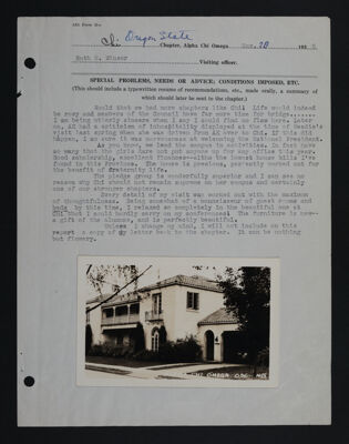 Ruth Winsor Chi Chapter Visit Report, November 20, 1935